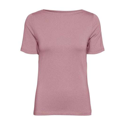 Alt Tag: Vero Moda pink viscose short-sleeve t-shirt, minimalist design for casual or sophisticated outfits.