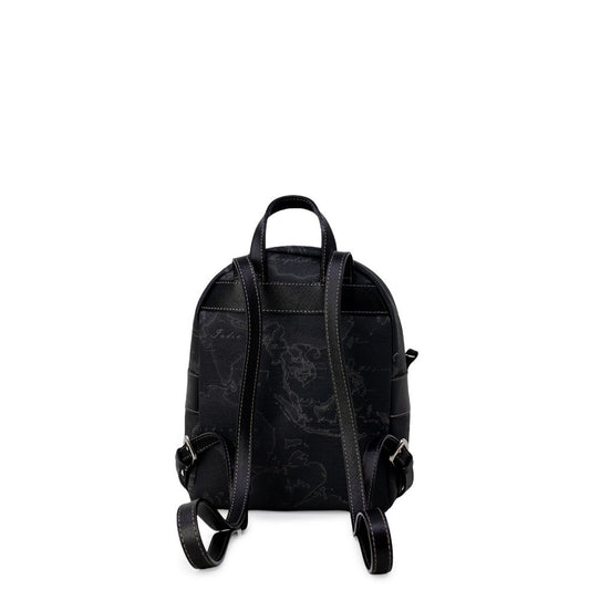 Back view of Alviero Martini Prima Classe Black Leather Backpack with adjustable straps showcasing elegant design.