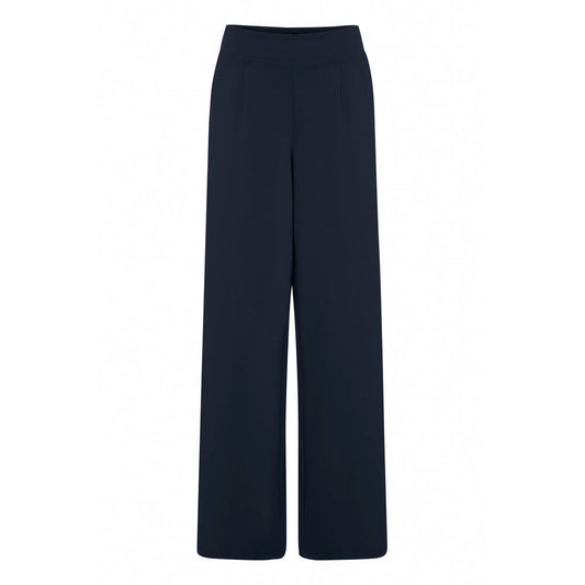 ICHI blue recycled polyurethane women's regular pants for fall/winter collection made from recycled polyester, viscose, elastane.