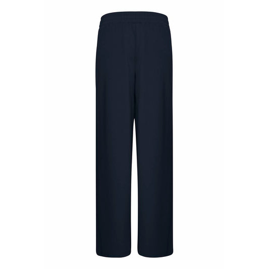 ICHI blue recycled polyurethane women's regular pants, fall/winter collection, made from 74% recycled polyester, back view.