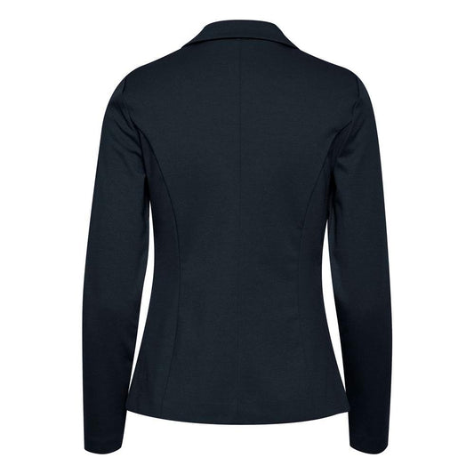 Rear view of ICHI blue polyester women's blazer, Fall/Winter collection, featuring a blend of polyester, viscose, and elastane.