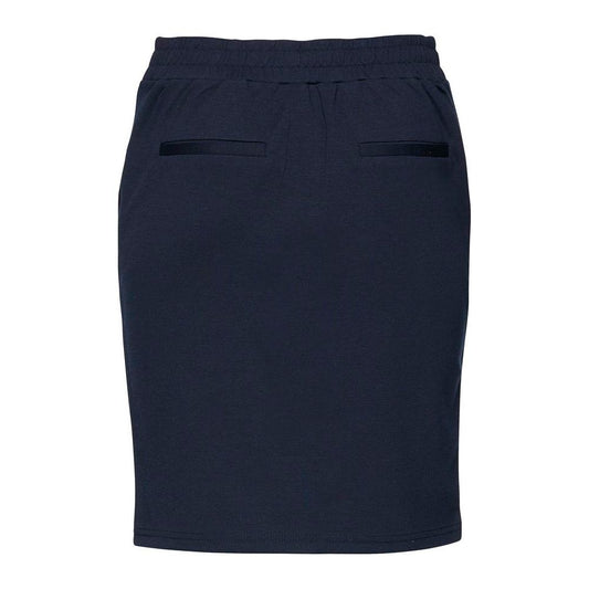 ICHI blue polyester miniskirt for women, fall/winter collection, back view, featuring a blend of polyester, viscose, and elastane.