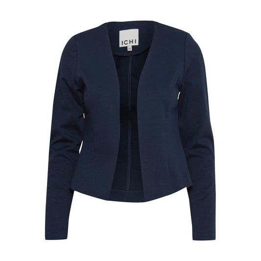 Women's ICHI blue polyester blazer, part of the Fall/Winter collection, made from 74% polyester, 22% viscose, 4% elastane.