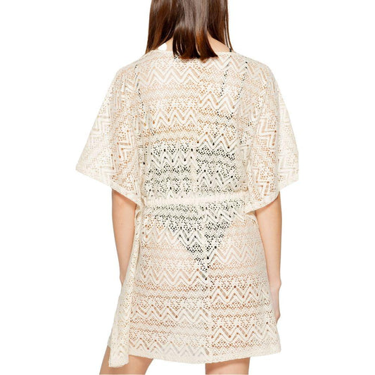 Vero Moda beige polyester dress with lace pattern, ideal for women's spring/summer collection, back view