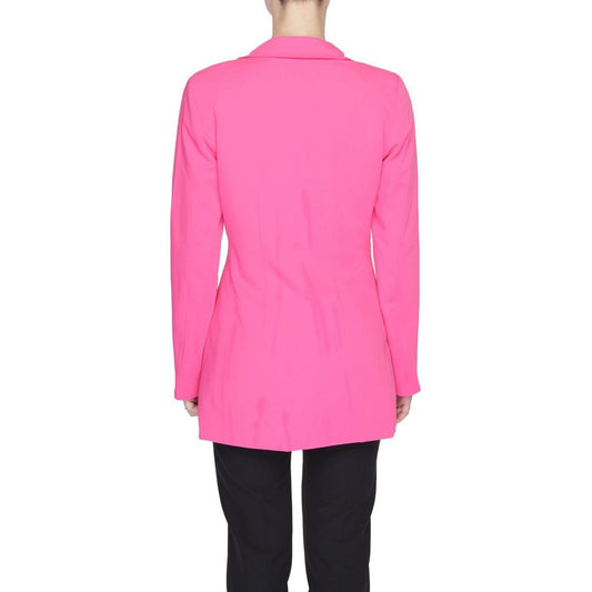 Back view of Vero Moda pink polyester blazer for women, ideal for spring-summer collection, featuring a sleek design.