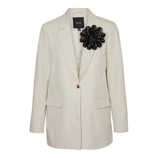 Vero Moda women's beige polyester blazer with black flower brooch, spring/summer collection