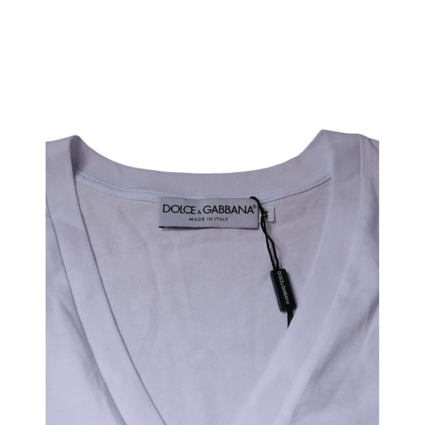 Dolce & Gabbana White Logo Cotton Vneck Short Sleeve T-shirt