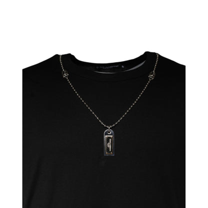 Dolce & Gabbana Black Cotton Necklace Embellished T-shirt