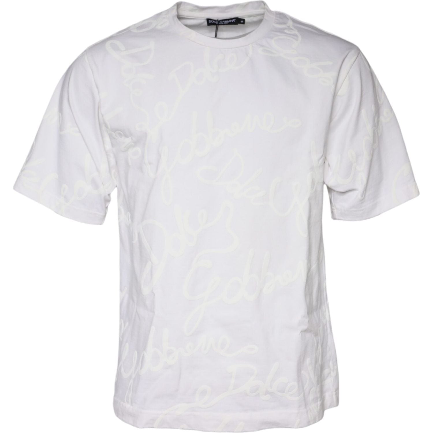 Dolce & Gabbana White Logo Print Cotton Crew Neck T-shirt