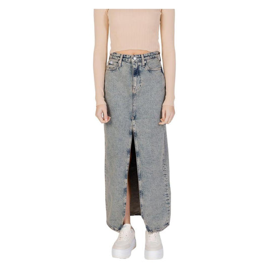 Calvin Klein blue cotton long skirt for women, spring/summer collection, featuring Better Cotton Initiative fabric.