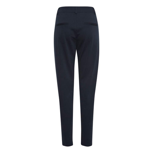 ICHI Blue Recycled Polyester Women's Cigarette Pants for Fall/Winter Collection, back view, eco-friendly fashion with viscose blend.