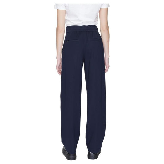 Street One women's blue palazzo trousers for spring/summer, viscose blend with elastane, rear view showcasing relaxed fit.