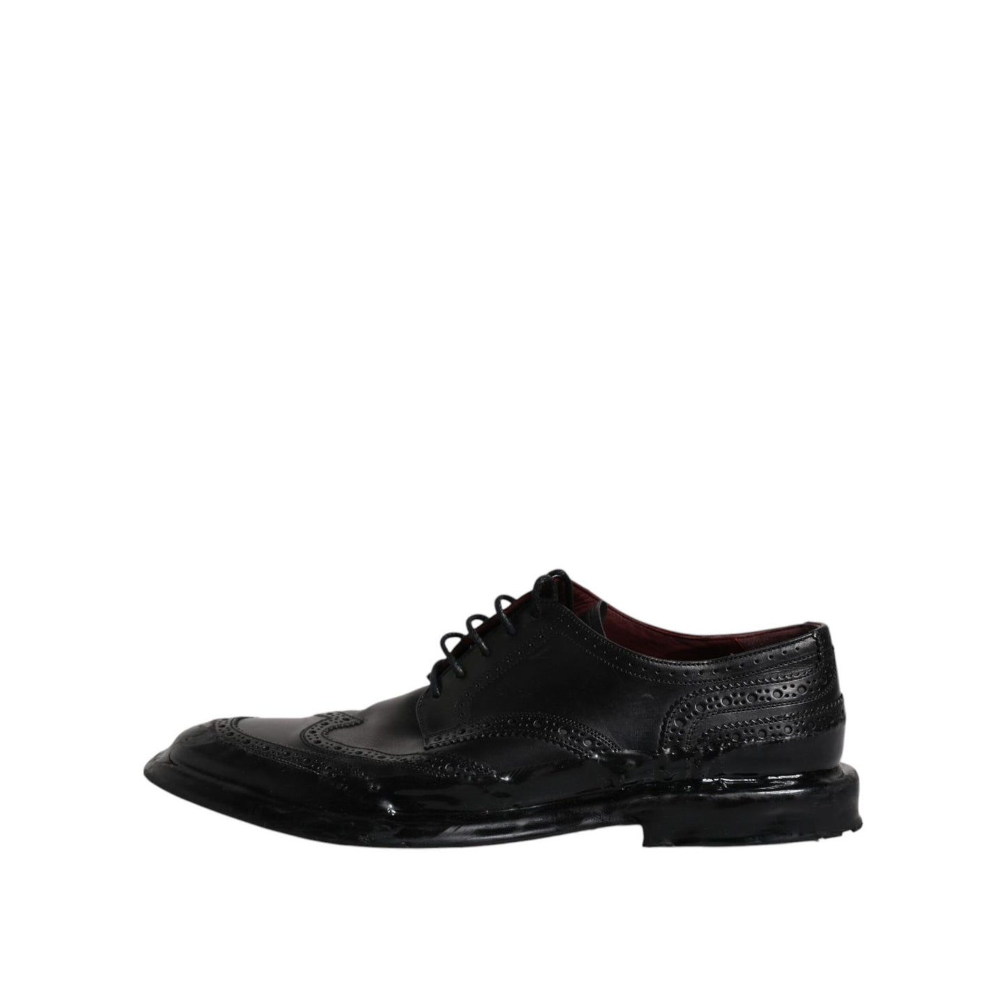 Dolce & Gabbana Black Leather Derby Wingtip Formal Shoes