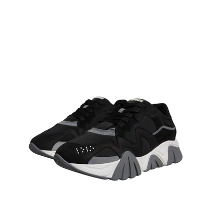 Versace Black Leather Neoprene Chunky Low Top Sneakers Squalo Shoes