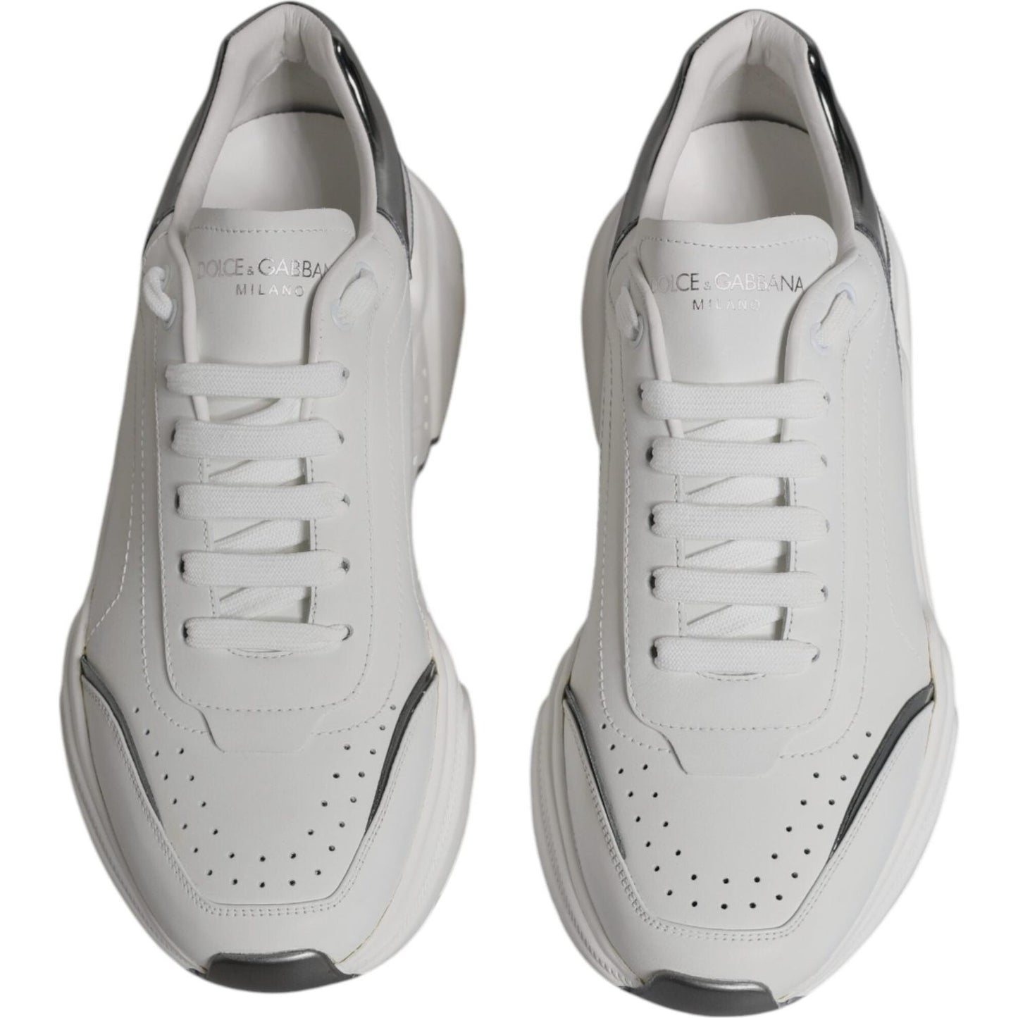 Dolce & Gabbana White Silver DAYMASTER Leather Sneakers Shoes