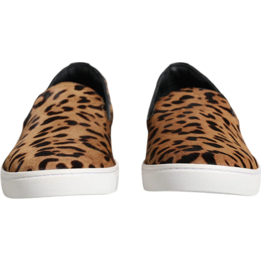 Dolce & Gabbana Brown Calfskin Fur Leopard Men Sneakers Shoes Dolce & Gabbana Sienna
