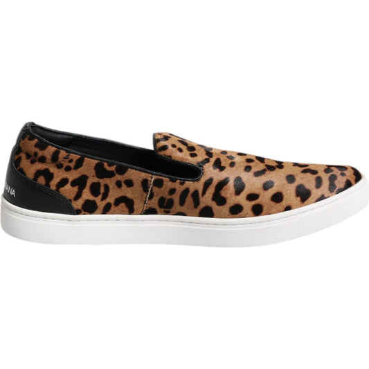 Dolce & Gabbana Brown Calfskin Fur Leopard Men Sneakers Shoes Dolce & Gabbana Black