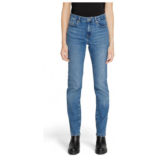 Women's blue cotton jeans, fall/winter collection, made from 78% cotton, 20% recycled cotton, and 2% elastane.