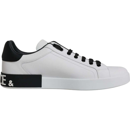 Dolce & Gabbana White Leather Logo Portofino Sneakers Shoes