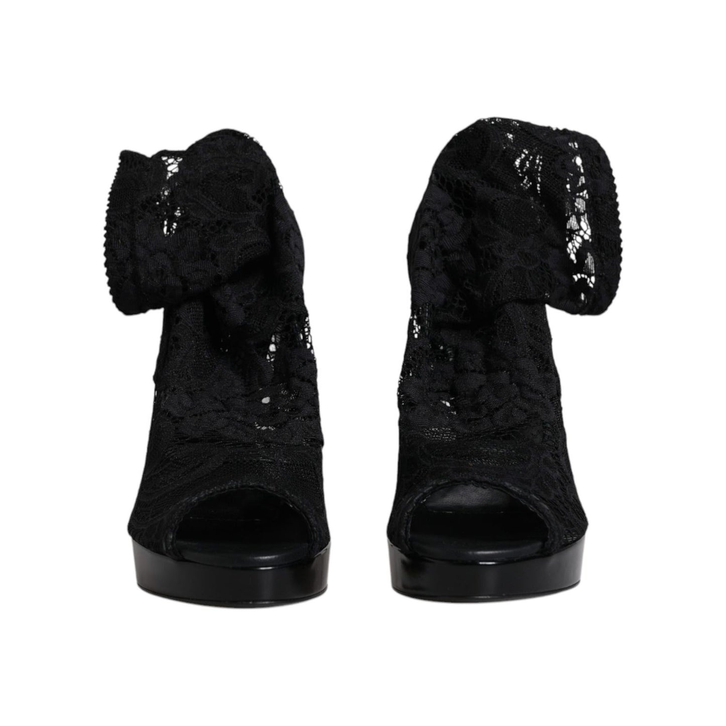 Dolce & Gabbana Black Stretch Taormina Lace Boots Shoes