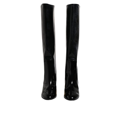 Dolce & Gabbana Black Patent Leather Vally High Boots Shoes