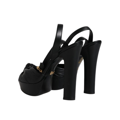 Dolce & Gabbana Black Leather Platform Heels Sandals Shoes