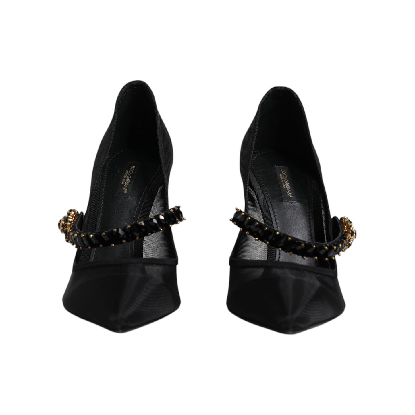 Dolce & Gabbana Black Mesh Mary Jane Crystal Heel Pump Shoes