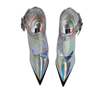 Dolce & Gabbana Shoes Silver Iridescent Pointed Short Boots