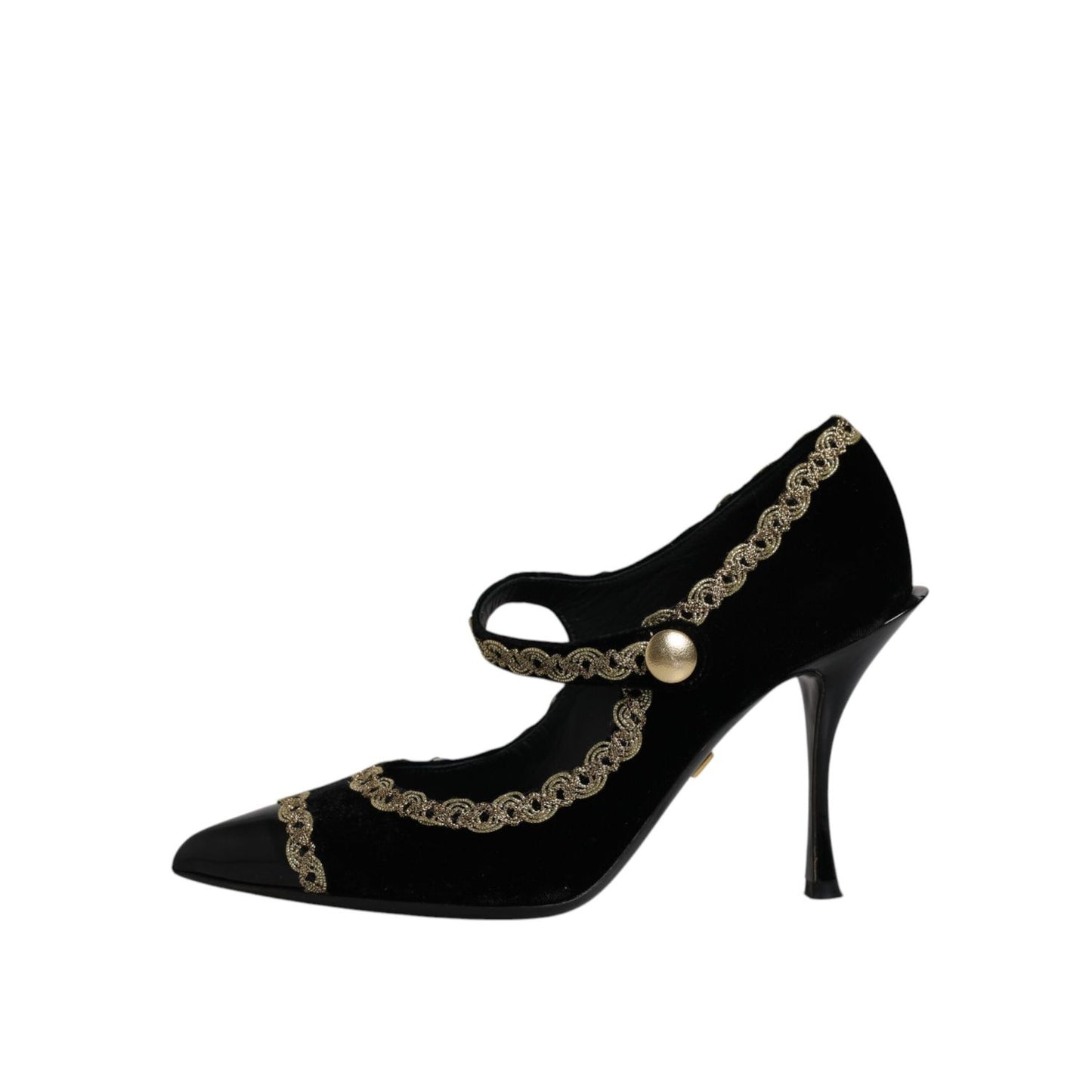Dolce & Gabbana Black Velvet Gold Mary Janes Pumps Shoes