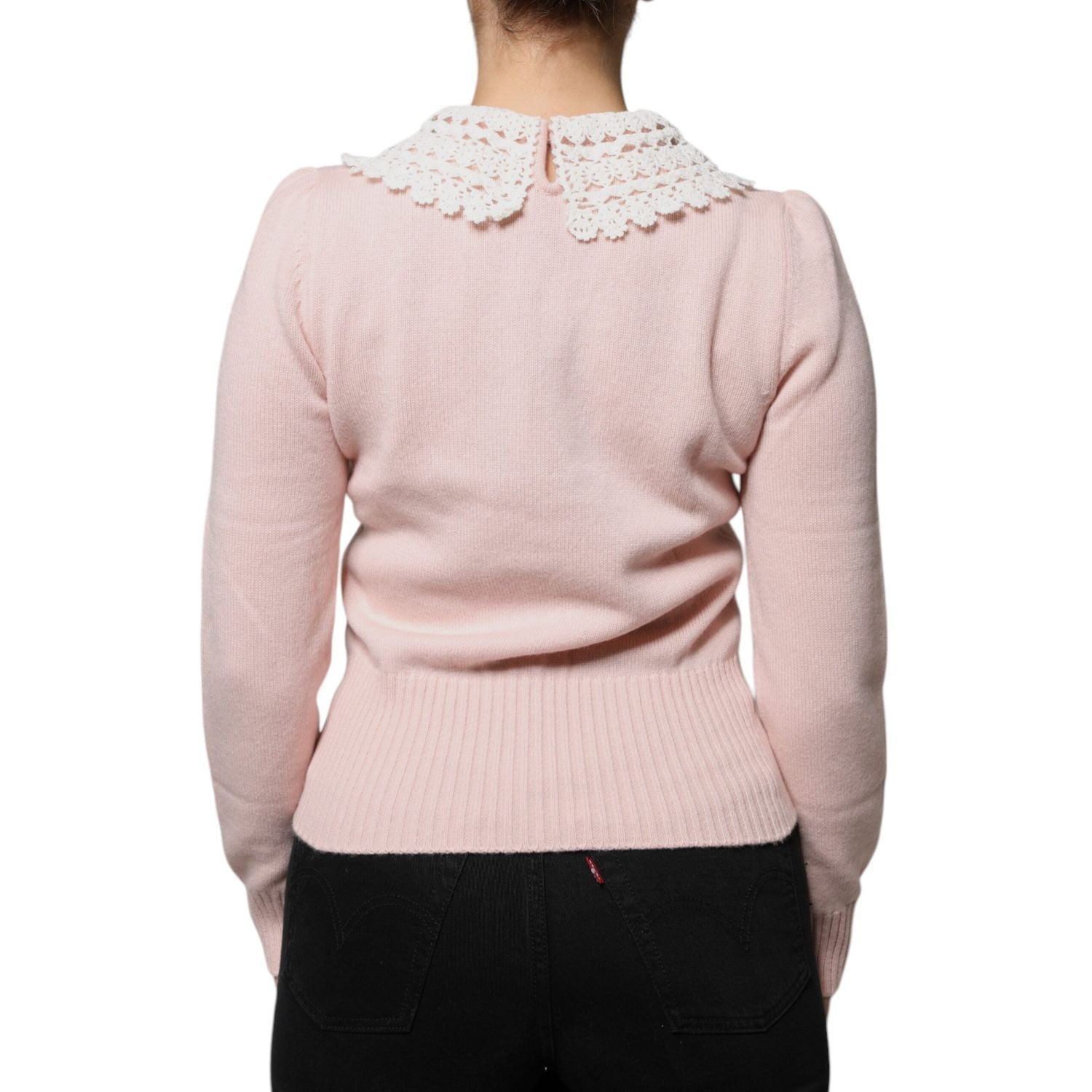 Dolce & Gabbana Pink Cashmere Collar Knitted Long Sleeves Top