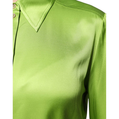Patrizia Pepe Green Viscose Long Sleeves Collared Blouse Top