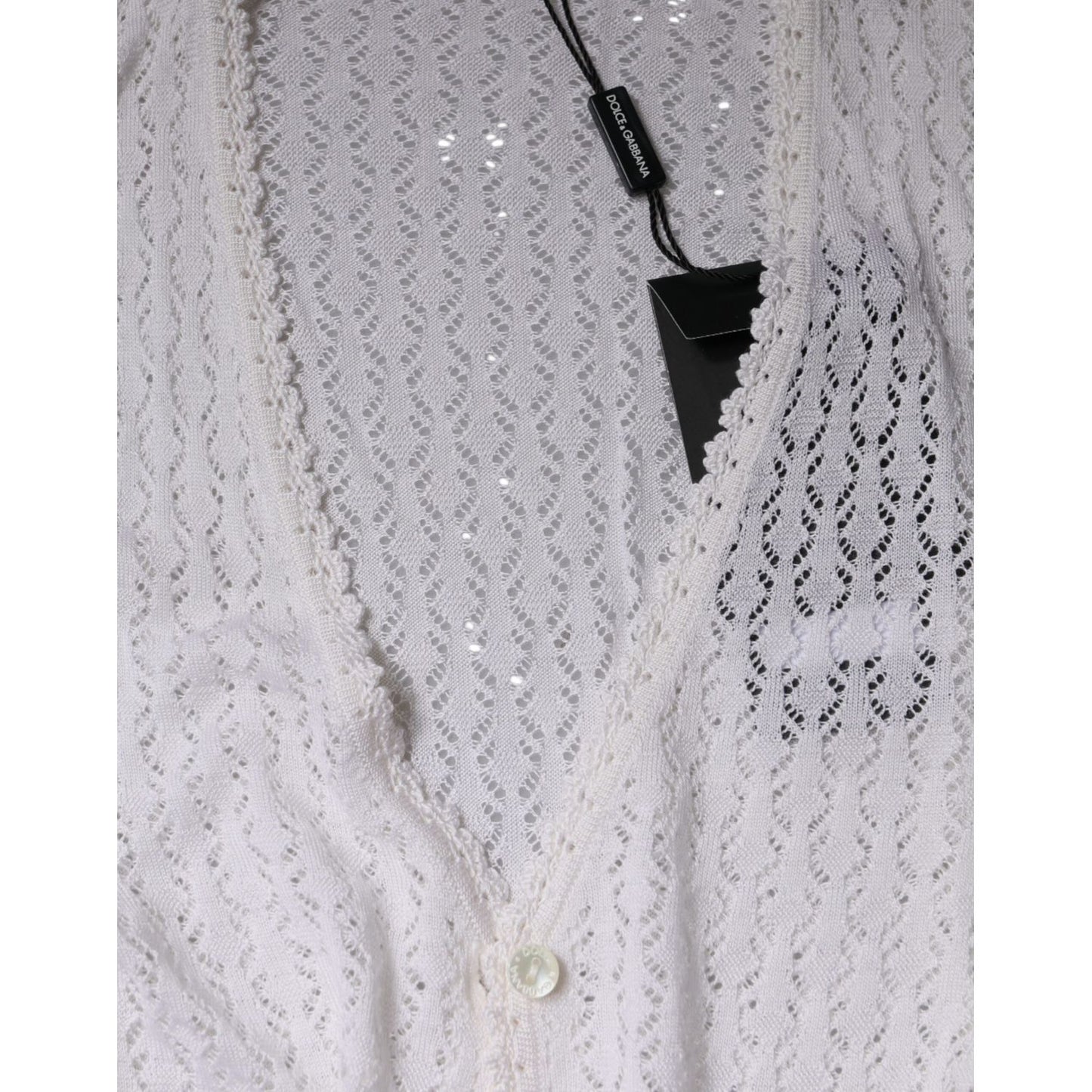 Dolce & Gabbana White Silk Button Down Cardigan Sweater TSH86796-38