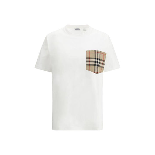 Burberry Archive Check pocket T-shirt featuring ribbed crew neck and applique pocket, monochrome pattern for modern look.