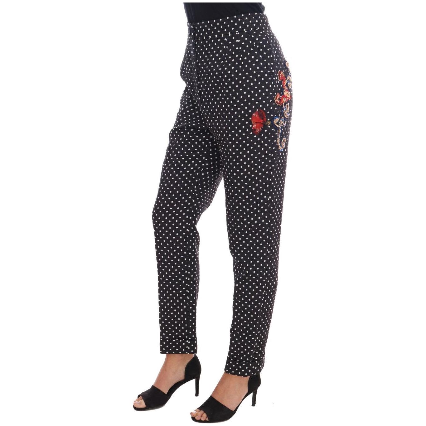 Dolce & Gabbana Black Polka Dot Sicily Crystal Pants