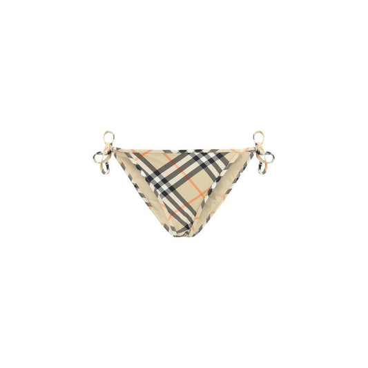 Burberry Archivio Check brief swimsuit with tie sides, featuring iconic check pattern and adjustable fit for a classic, elegant look.