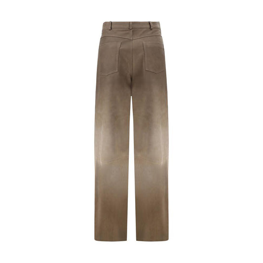 Back view of Arma Leather Catania Pants, wide-leg lambskin design with five-pocket, paneled finish, and belt loops waistband.