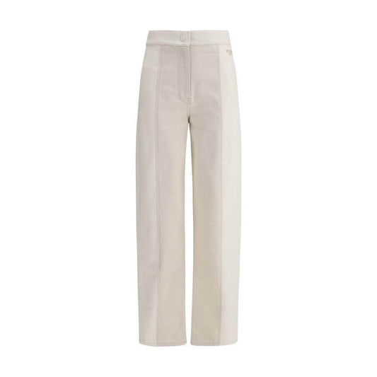 Fendi Cotton Pants with high waist, front zipper, button closure, and contrast stitching, offering a chic and sophisticated look.