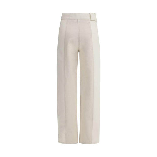 Fendi Cotton Pants with high waist and straight leg, featuring front zipper, button closure, and contrast stitch on side for elegance.