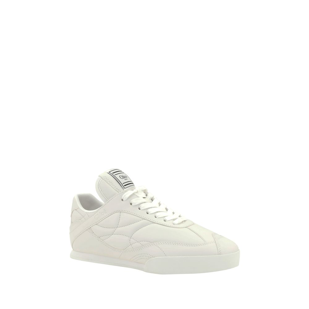 Chloé White Calf Leather Bos Taurus Low Top Sneakers with lace-up closure and iconic logo patch.