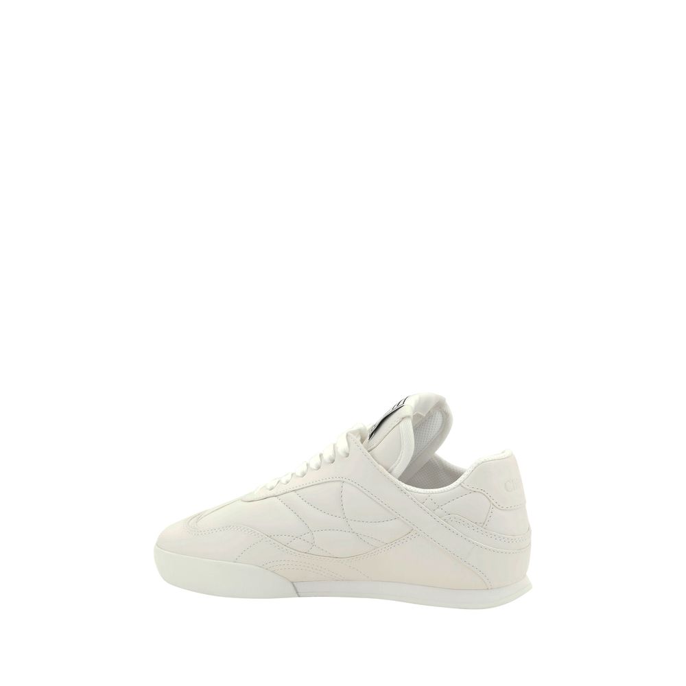Chloé White Calf Leather Bos Taurus Low Top Sneakers with lace-up closure and iconic logo on tongue, side view.