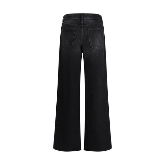 Back view of Mother Denim The Spinner Zip Sneak wide-leg black jeans, featuring a five-pocket style for a versatile, casual look.