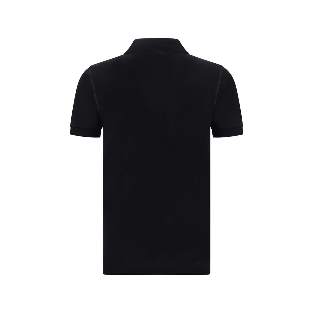 Dolce & Gabbana Black Cotton Polo Shirt with ribbed collar and D&G monogram plaque, rear view, AW25 collection, 100% cotton, made in Italy