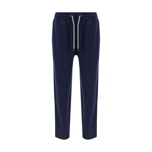 Brunello Cucinelli monochrome sweatpants with elasticized drawstring waistband and side welt pockets, elegant and functional design.