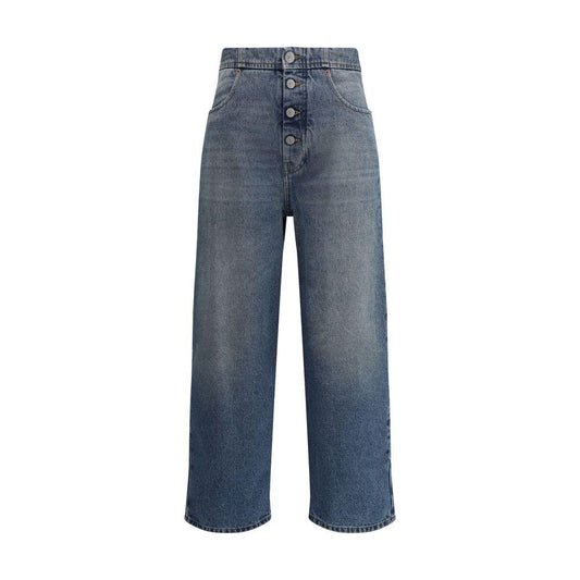 MM6 high waist cropped jeans with front button closure, casual-chic style, ideal for highlighting shoes and defining the silhouette.