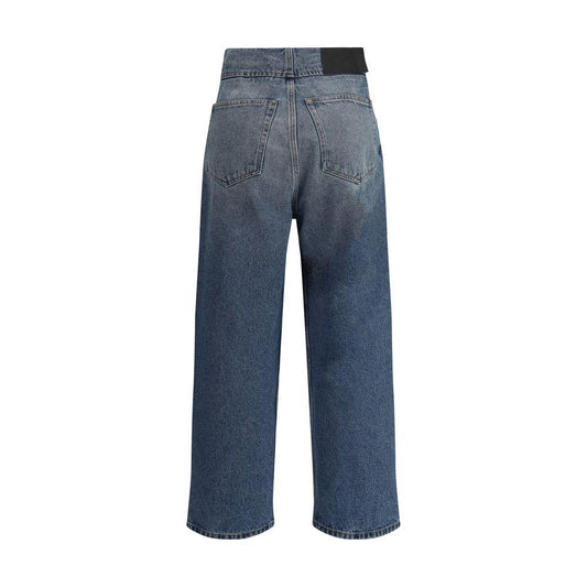 Back view of MM6 high waist jeans with a cropped ankle-length design, featuring a modern five-pocket style for a casual-chic look.