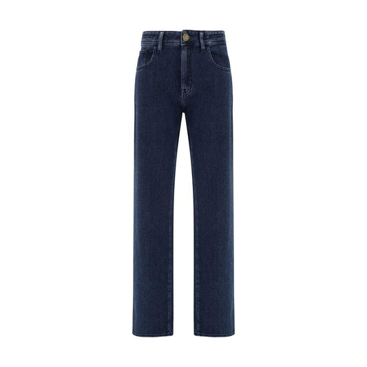 Jacob Cohen high-waisted cotton jeans with five-pocket design, zipper-button closure, and iconic brand patch on back.