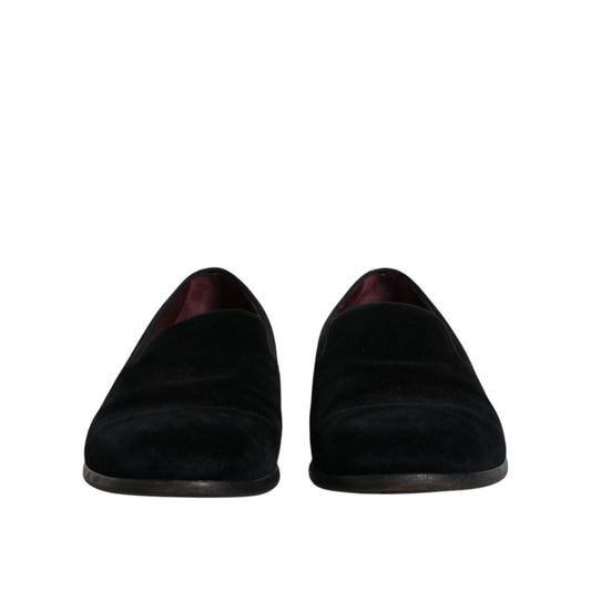 Dolce & Gabbana Black Velvet Loafers Formal Men Dress Shoes MV6614-42