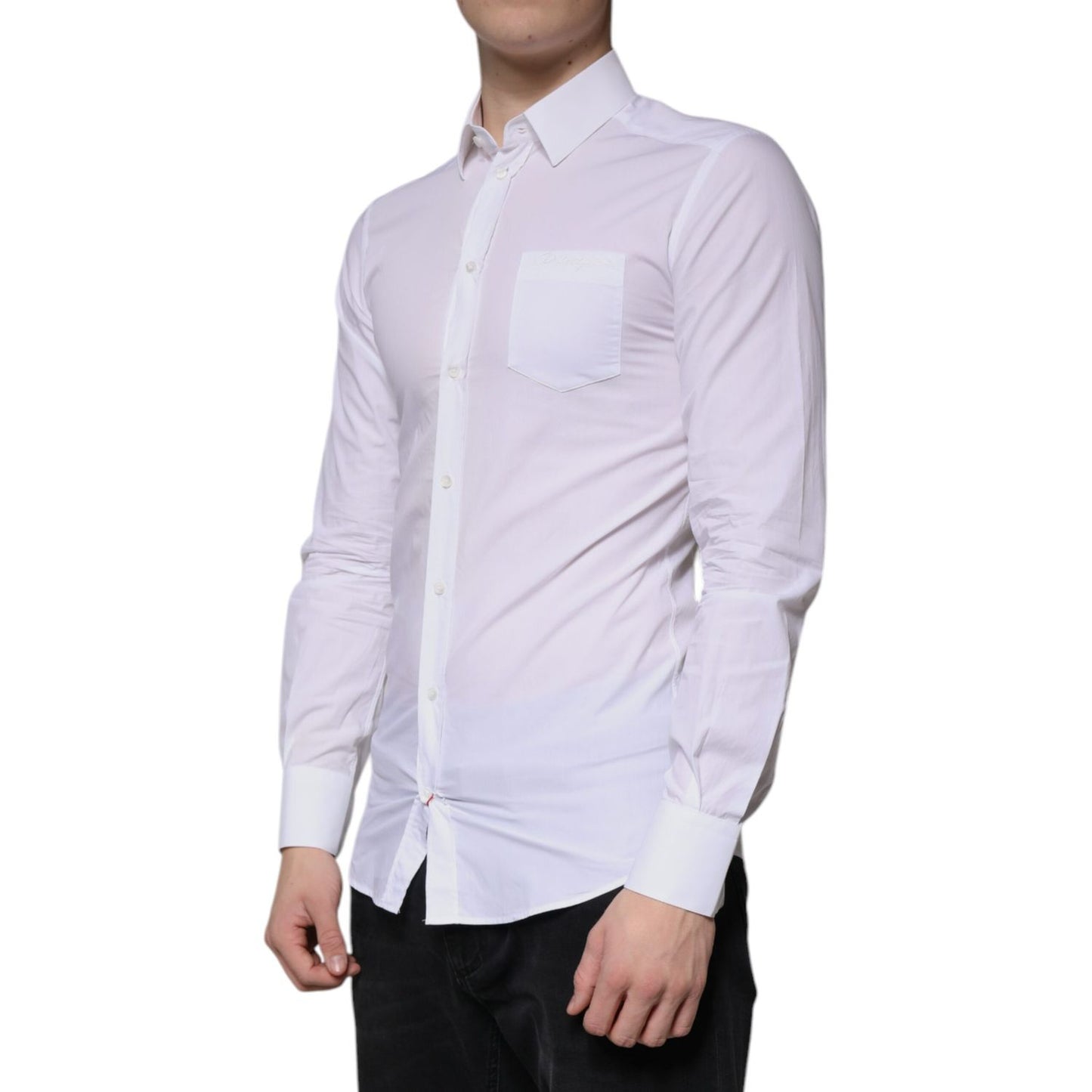 Dolce & Gabbana White Cotton Long Sleeve GOLD Dress Men Shirt