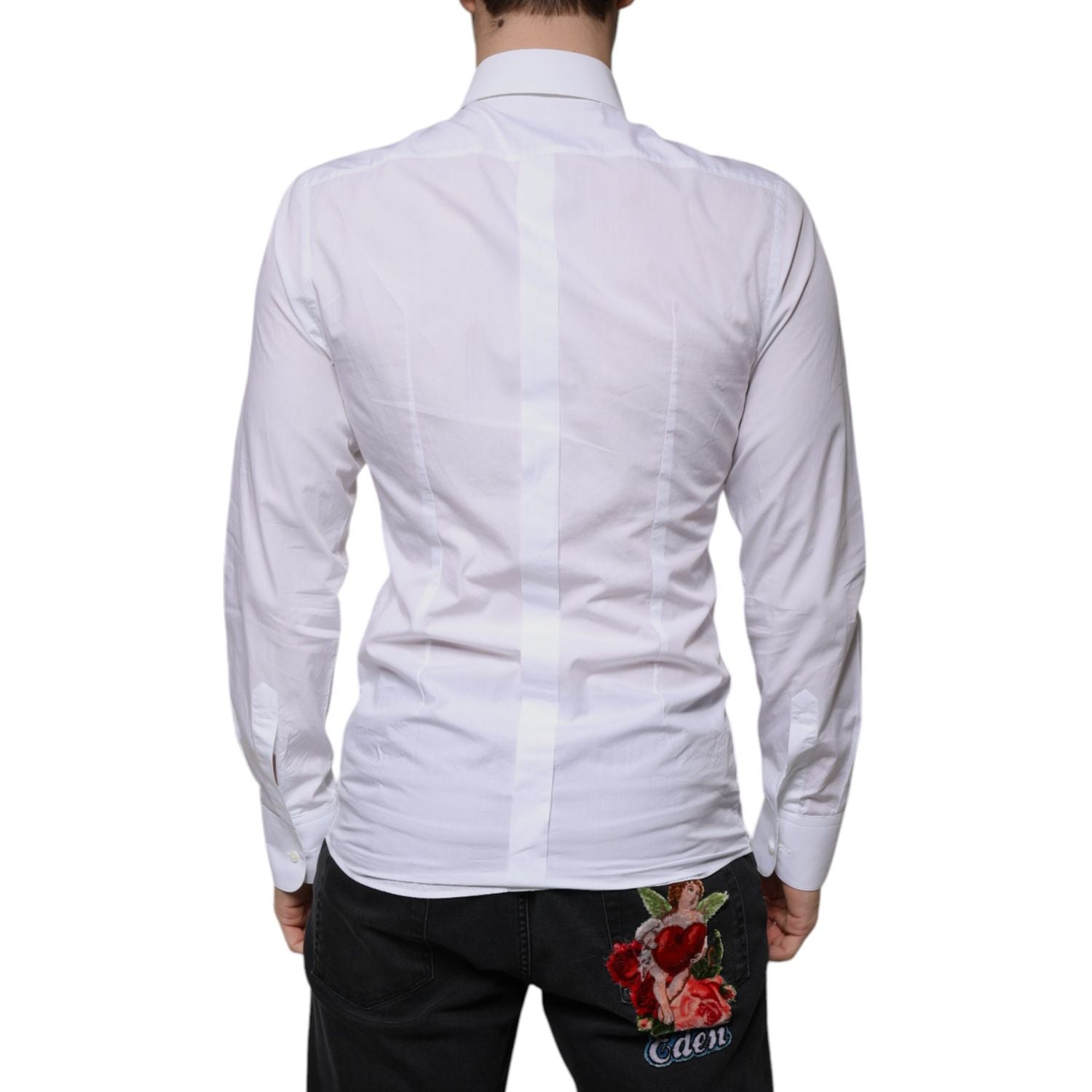 Dolce & Gabbana White Slim Fit Baroque GOLD Men Dress Shirt
