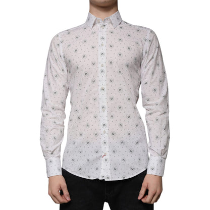 Dolce & Gabbana White Printed Cotton Slim Fit Men Dress Shirt